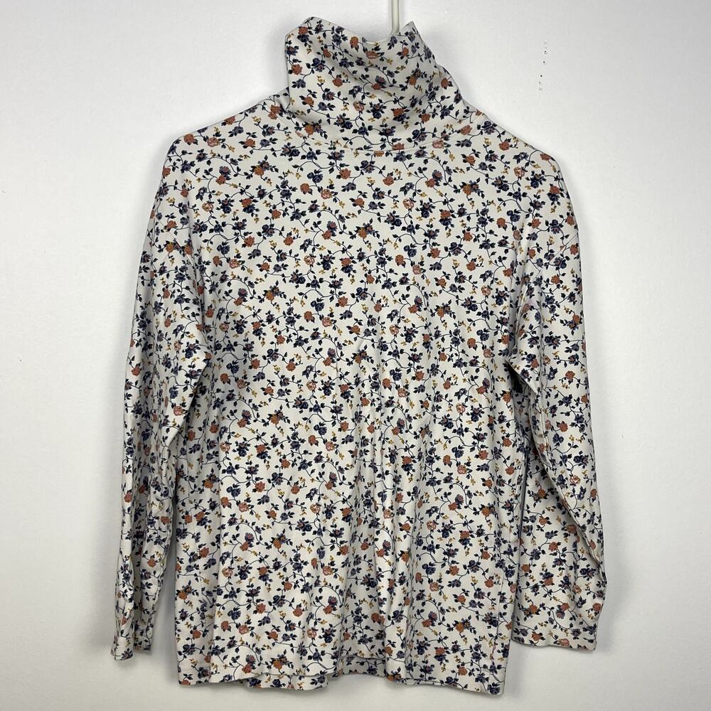 Women's Hunt Club White and Floral White Cotton Turtle Neck Long Sleeve Shirt - Picture 3 of 5